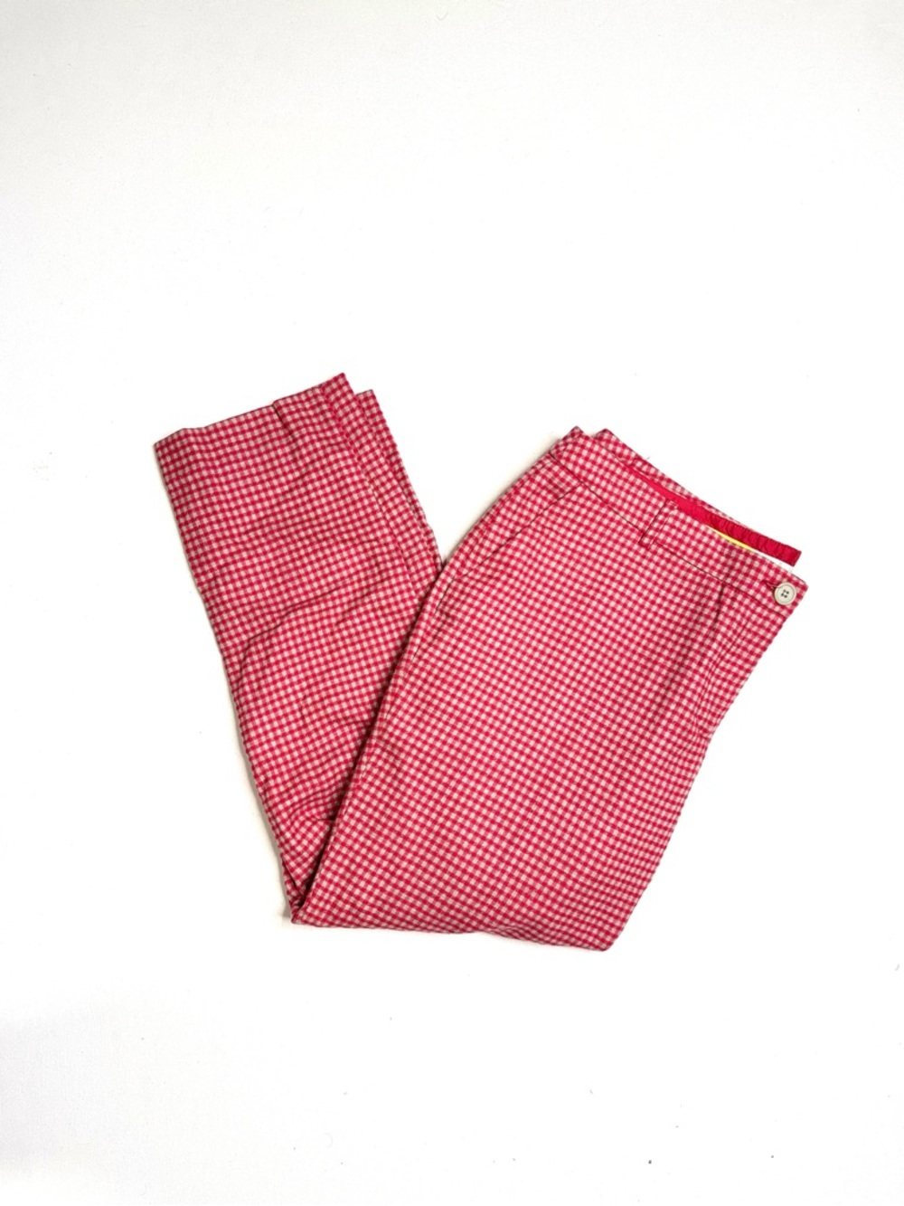 Boden Red & White Gingham Slim Ankle Cropped Trousers Preppy Pants Size 14L